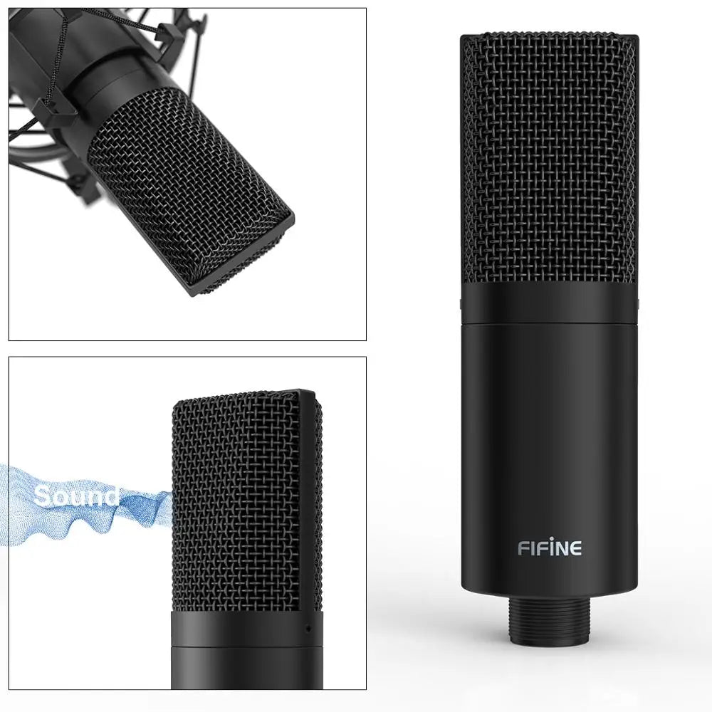 Fifine USB PC Condenser Microphone with Adjustable desktop mic arm shock mount for  Studio Recording Vocals  Voice, Vlog,Audio