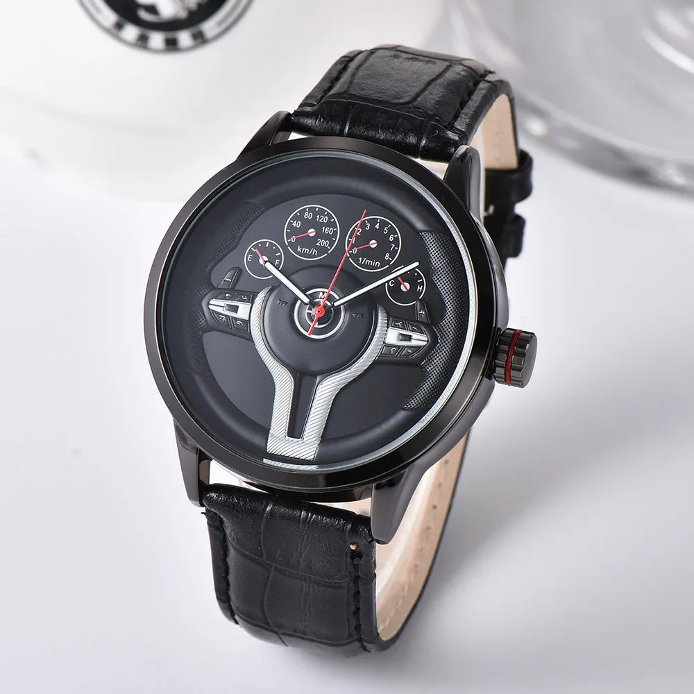 Creative Natrual style Classic precision Fashion Men's Quartz watch 3D Racing tire Free Stainless Strap Clock Casual Sports