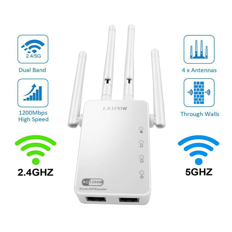 EATPOW 1200Mbps Dual Band 2.4G&5GHz WiFi Extender  WiFi Repeater Powerful Wireless Router/AP AC1200 Wlan Wi Fi Range Amplifier