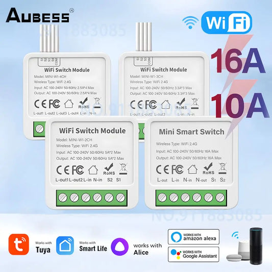 Aubess Tuya WiFi 1/2/3/4Gang Smart Switch Module Dual Way Control Smart Life Smart Home Work With Alexa Google Home Yandex Alice