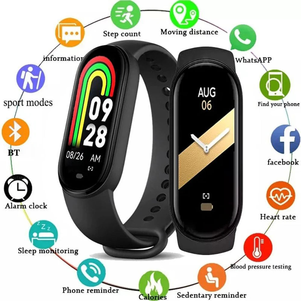 2023 M8 Smart Watch Color Screen Step Counting Multi Sport Mode Message Reminder Photography Music Remote Control Smart Band