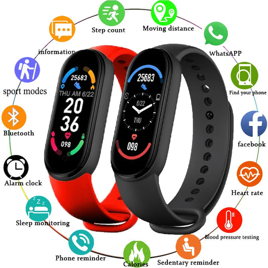 M6 Smartwatch Heart Rate Blood Pressure Monitoring Smart Watch Men Women Fitness Tracker Watch Waterproof Sports Watches Band